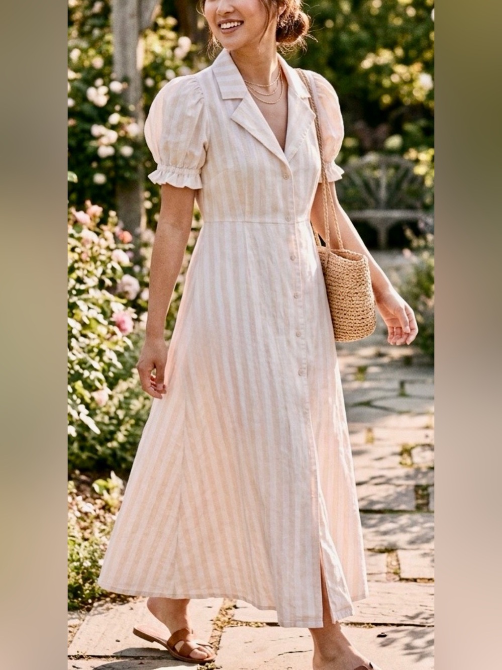 WeWoreWhat Blush Pink & Cream Striped Maxi Dress